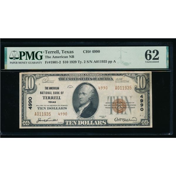 1929 $10 Terrell TX National PMG 62
