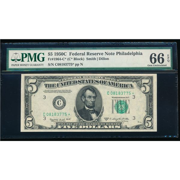 1950C $5 STAR Philadelphia FRN PMG 66EPQ