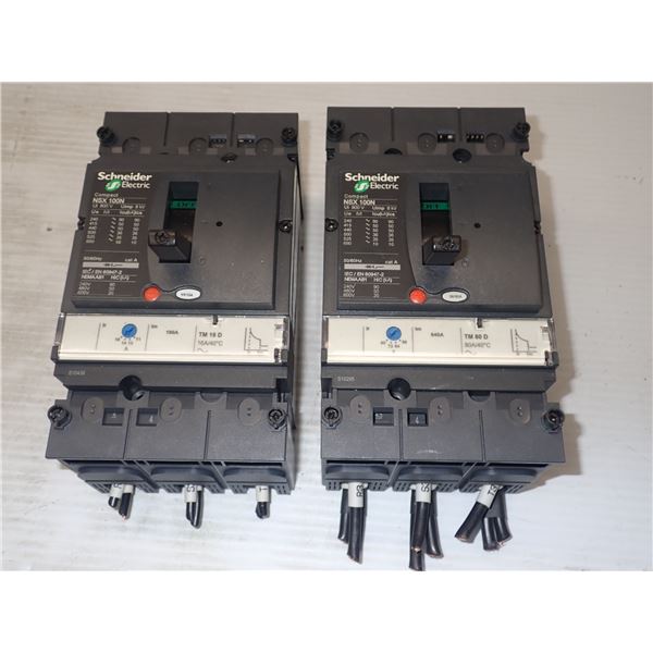 Lot of (2) Schneider #NSX 100N Circuit Breakers