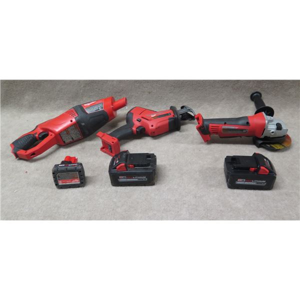 Qty 3 Milwaukee Tools: 2719-20 Hackzall Reciprocating Saw, Grinder & Vacuum