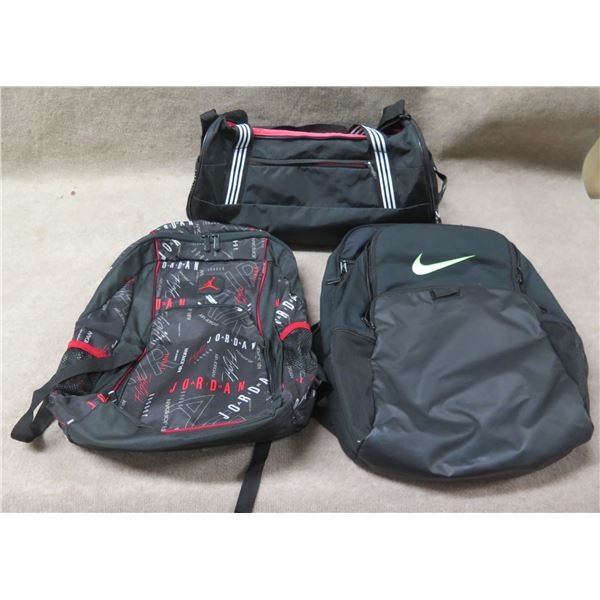 Qty 3 Backpacks & Duffle Bags: Air Jordan, Nike & Adidas