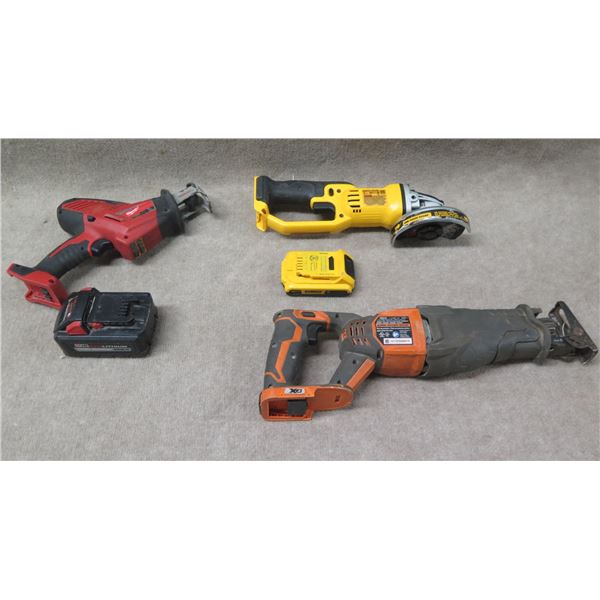 Milwaukee 2625-20 Hackzall & Ridgid R8641 Reciprocating Saw, DeWalt DCG412 Grinder, etc