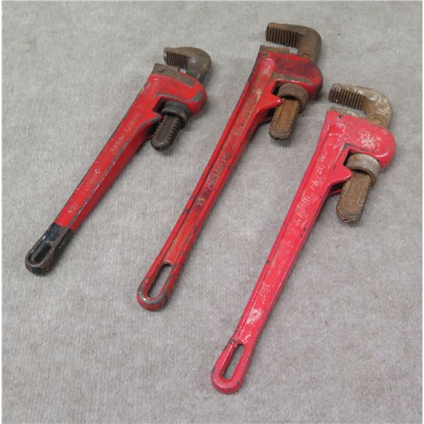 Qty 3 Heavy Duty Pipe Wrenches Misc Sizes