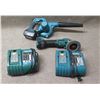 Image 1 : Makita DUB182 Blower, XAG03 Angle Grinder, DC18RA Charger, etc