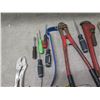 Image 10 : Multiple Hand Tools: Bolt Cutters, Pry Bar, Pliers, Bit Sets, Pipe Wrench, Drivers, etc