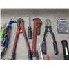 Image 9 : Multiple Hand Tools: Bolt Cutters, Pry Bar, Pliers, Bit Sets, Pipe Wrench, Drivers, etc