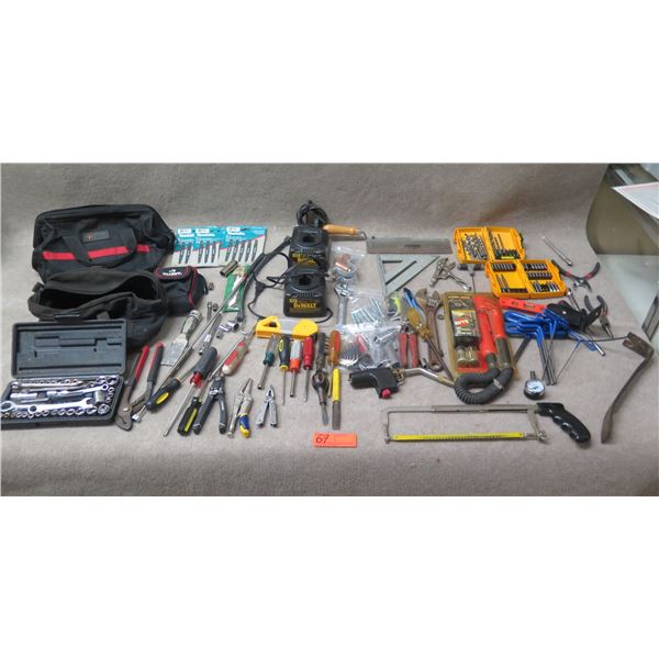 Multiple Hand Tools:  Drivers, Pliers, Ratchets & Sockets, Saw Blades, Bits, etc in Case