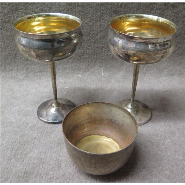 Qty 2 Metal Footed Goblets 6.5"H & Bowl