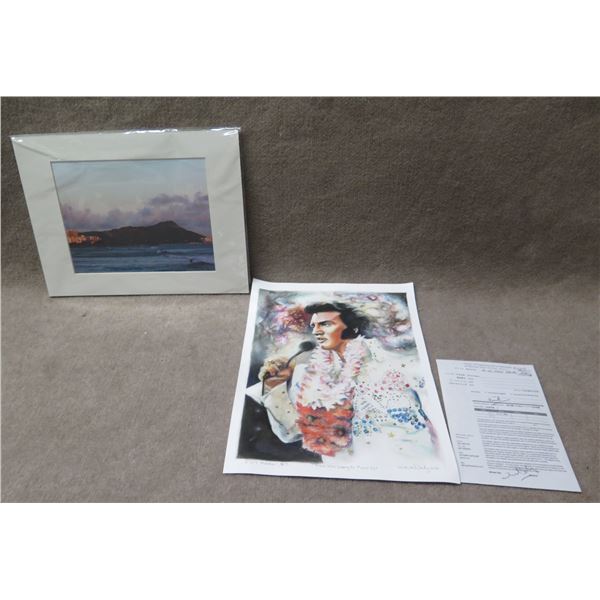 Elvis Hawaii 1975 Artwork Signed Michael Daly 2014 & Diamond Head Photo