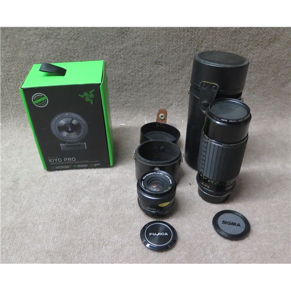 Razer KIYO Pro Webcam in Box, Fujica & Sigma Camera Lenses
