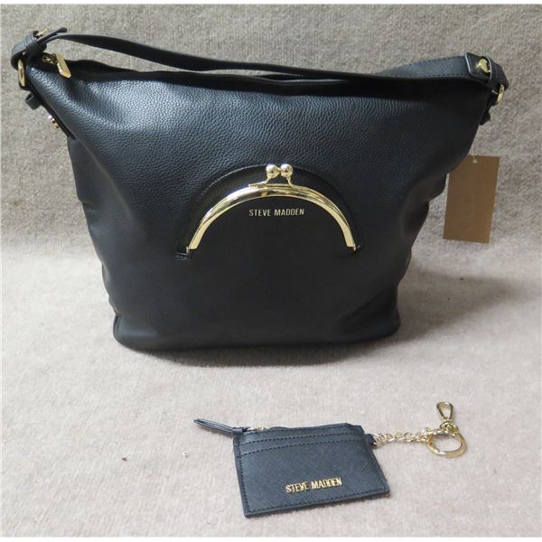 Steve Madden Black Tote Bag w/ Exterior Change Purse & Matching Card Wallet