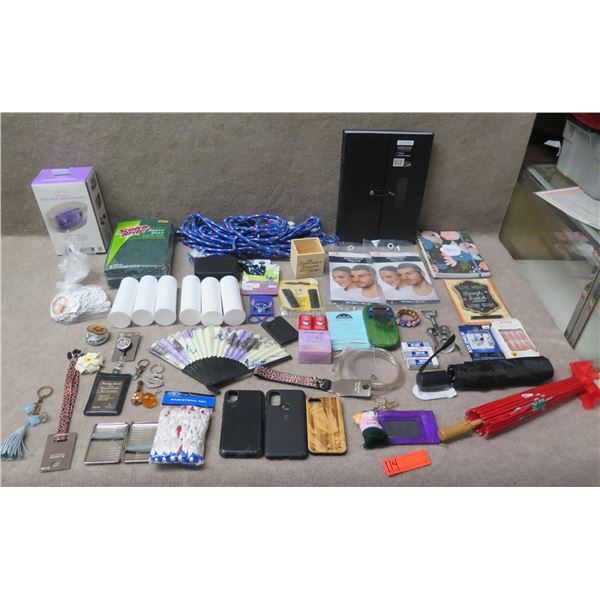 Multiple Costume Jewelry, Fans, Phone Cases, Sanitizer Bag, Scotch Scour Pads, etc
