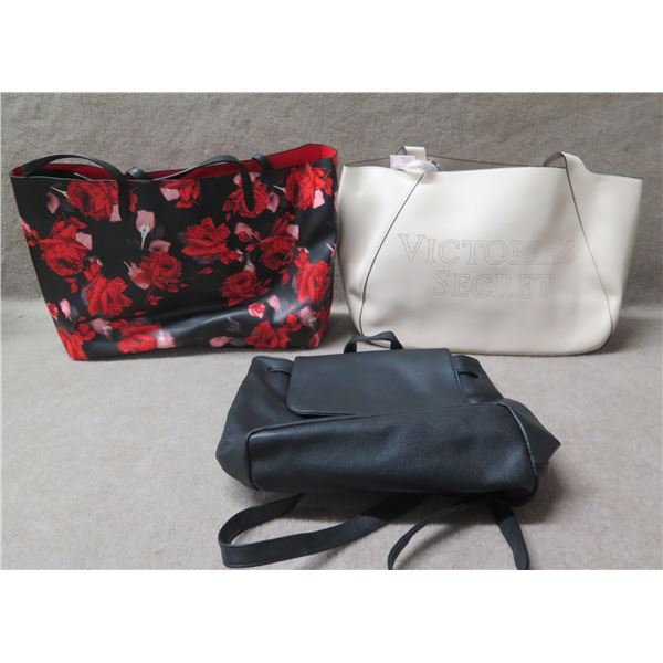 Qty 3 Victoria Secret Bags: White, Floral & Backpack