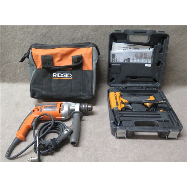 Ridgid R7111 VSR Reversible Drill & Bostitch BT1855 Brad Nailer Gun in Cases