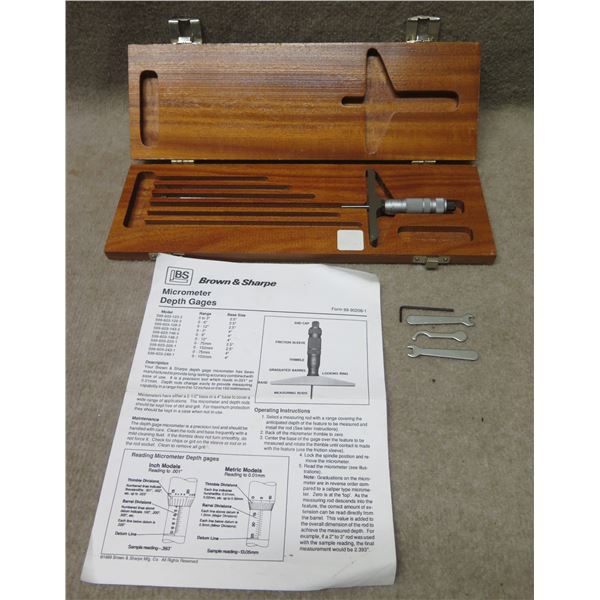 Brown & Sharpe Micrometer Depth Gage w/ Instructions in Case