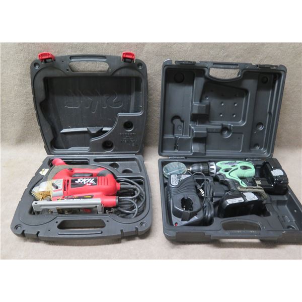 Skil 4680 Jigsaw Kit & Hitachi DS18DFL Driver Drill in Hard Cases