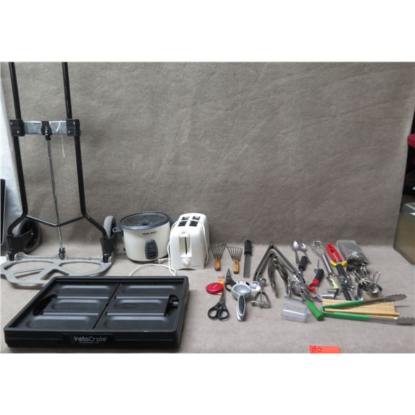 Rolling Dolly, InstaCrate, Black & Decker Rice Cooker, Toaster & Misc Utensils