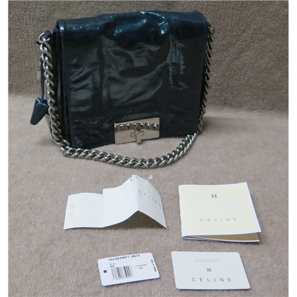 Celine Blue Handbag w/ Metal Strap & COA