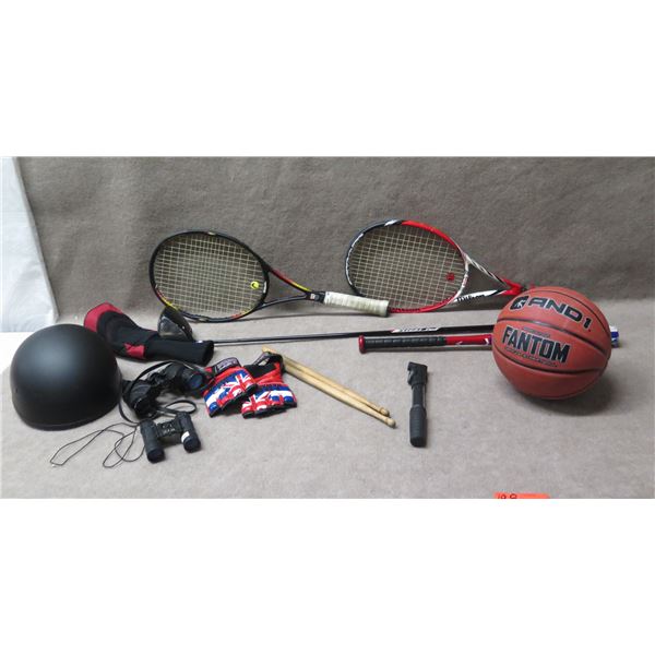 Fantom Basketball, ProStaff & Wilson Rackets, Baseball Bat, Rubik Golf Club, etc