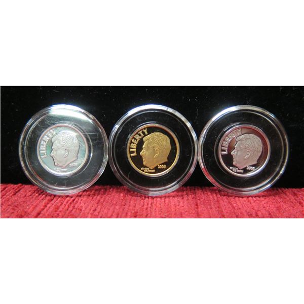 Qty 3 Coins in Casings: Liberty .999 Pure Silver - 2 @ 2006 & 2004