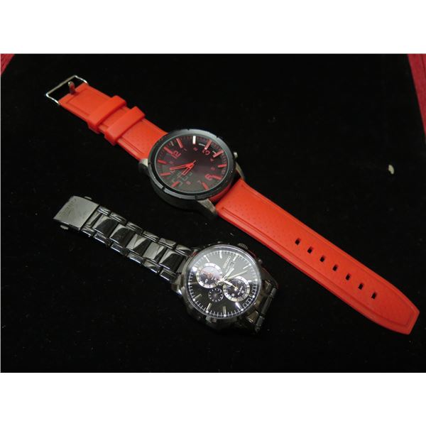 Qty 2 Watches: Seiko Solar Chronograph & Water Resistant w/ Red Strap