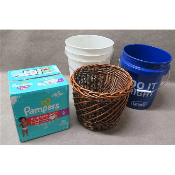 Pampers Cruisers 360 Diapers, Wicker Basket, 2 Pails