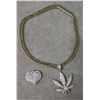 Image 1 : Leaf Pendant on Black Jack Metal Chain & Heart Shape Pendant