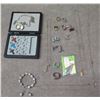 Image 1 : Misc Costume Jewelry: Beaded Bracelet, Necklaces, Rings, Pins & Box Cross Pendants