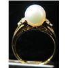 Image 1 : Gold 14K Solitaire Pearl Ring w/ Diamond Accents 3.07g Size 6