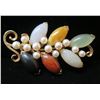 Image 1 : Ming's Gold 14K Brooch w/ Stone Leaves & Pearl Accents 15.08g (57mm)