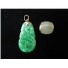 Image 2 : Qty 2 Green Stone Pendants: Carved w/ 10K Bail & Barrel Bead, Misc Sizes