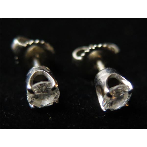 Pair White Gold 10K w/ Diamond Stud Pierced Earrings 1.20g