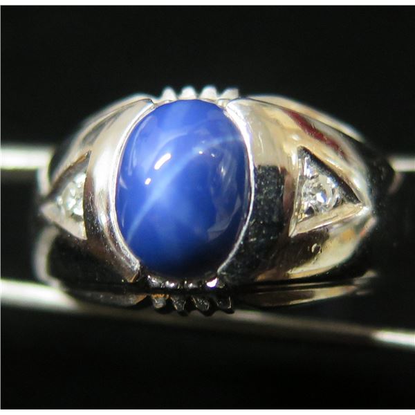 White Gold 10K Blue Stone Ring w/ Diamond Accents 5.93g Size 10