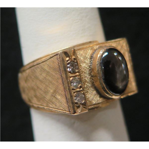 Gold 10K Ring w/ Black Stone & Diamond Accents 12.00g