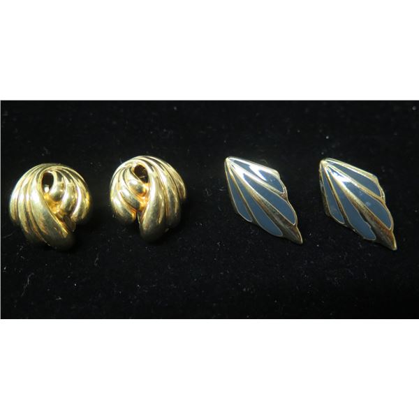 Qty 2 Pair Earrings: Clip-On  Marked Chr. Dior Germany & Pierced Trifari
