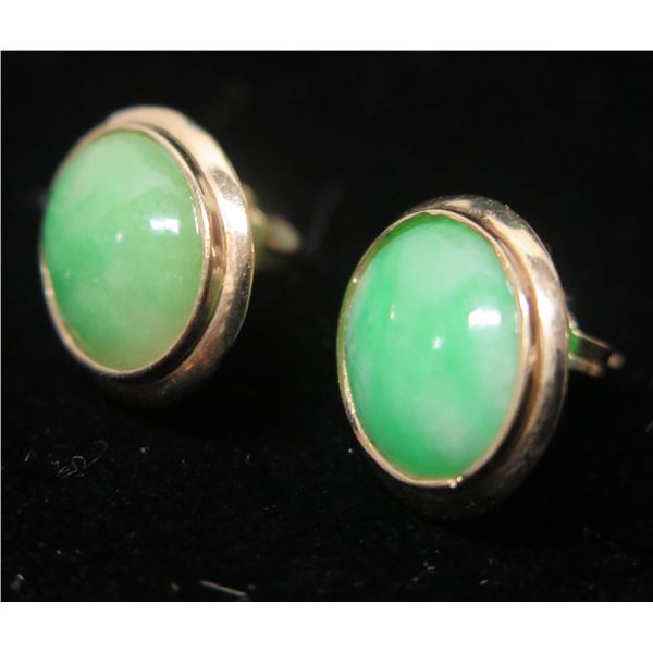 Pair Gold 14K Stud Pierced Earrings w/ Green Stones 2.58g