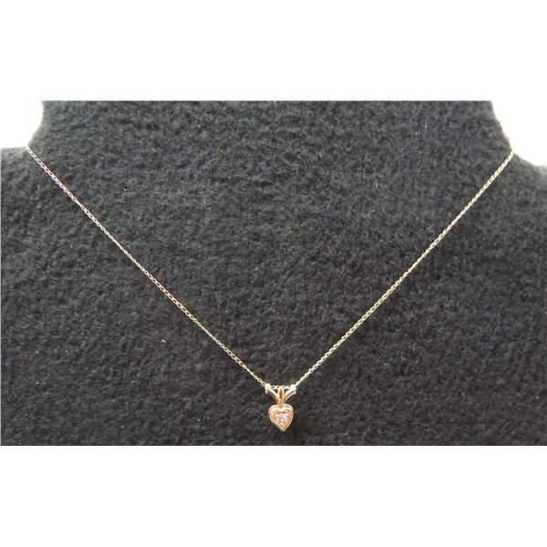 Gold 14K Chain Necklace w/ Heart & Diamond Pendant 1.28g
