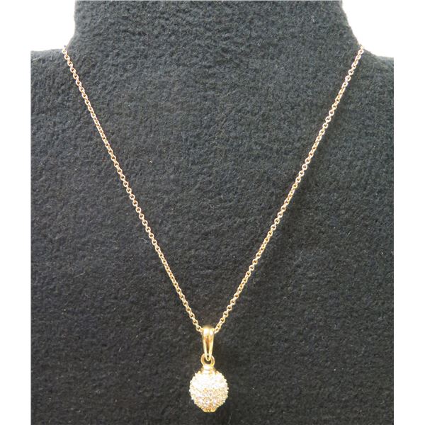 Gold 14K Chain Necklace w/ Metal Clear Stones Pendant 6.10g (20"L)