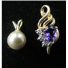 Image 1 : Qty 2 Gold 14K Pendants w/ Purple Stone, Diamond & Pearl Accents 2.30g