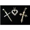 Image 1 : Qty 3 Gold 14K Pendants: 2 Crosses & Heart 3.03g