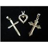 Image 2 : Qty 3 Gold 14K Pendants: 2 Crosses & Heart 3.03g