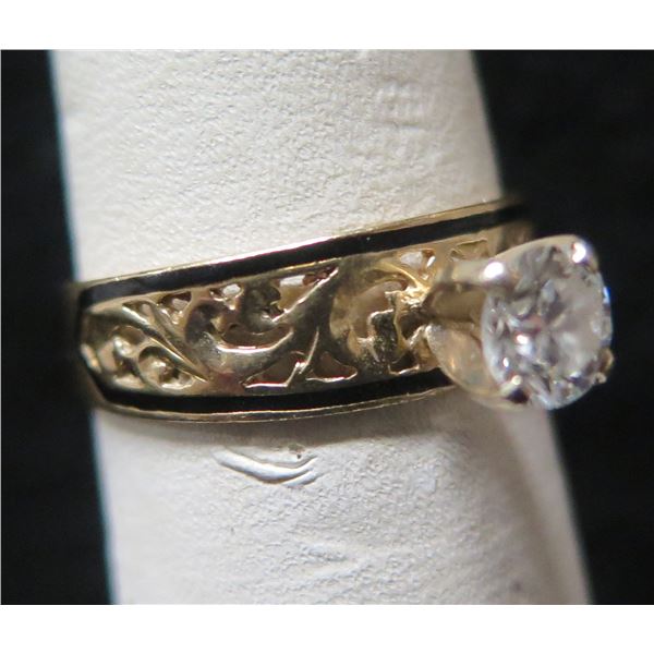 Hawaiian Gold 14K Ring w/ Diamond & Enamel 2.17g Size 6.5