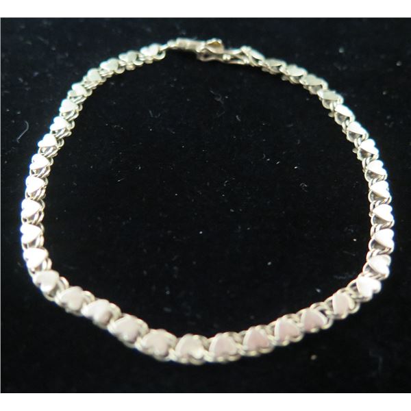 Gold 14K Hearts Chain Bracelet 3.38g (7"L)
