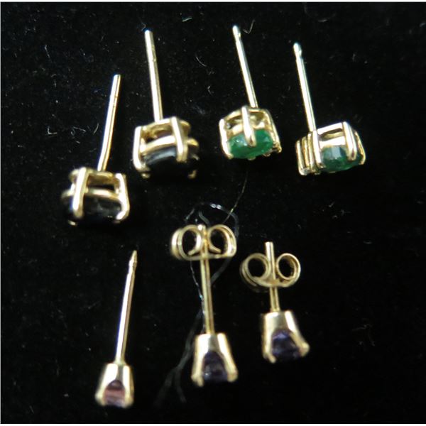 Qty 3 Pair & 1 Loose Gold 14K Stud Pierced Earrings w/ Misc Stones 2.33g