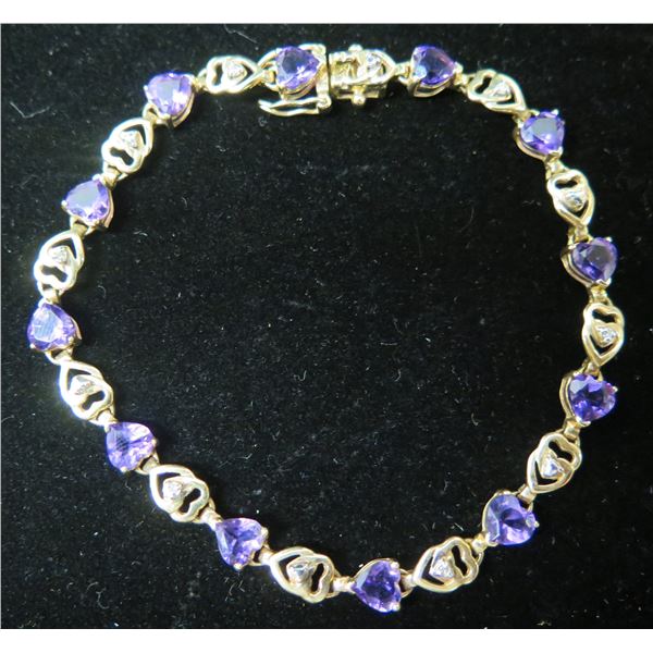 Gold 10K Bracelet w/ Heart Shaped Stones 6.75g (7.5"L)