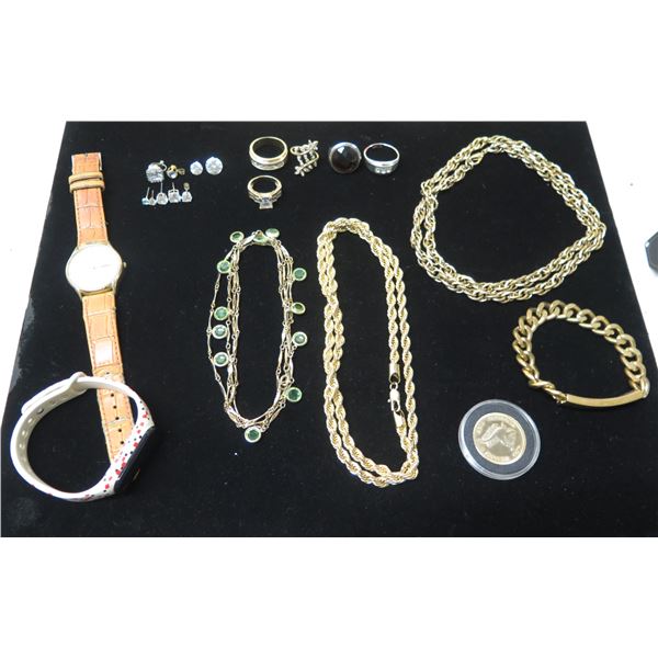 Misc Costume Jewelry: Bracelets, Rings, Earrings, Watch, Coin, etc