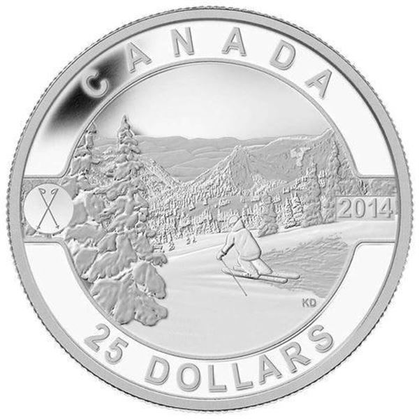 2014 $25 O Canada: Scenic Skiing In Canada - Pure Silver Coin, Stock Photo Used For Listing, Coin Ma