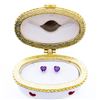Image 2 : Fine Porcelain Frog w/ Heart Jewelery Box- Plus Pair of Stud Earrings