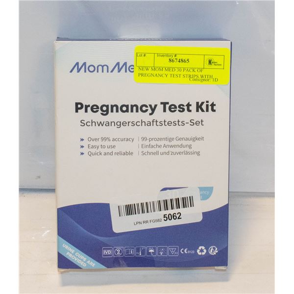 NEW MOM MED 30 PACK OF PREGNANCY TEST STRIPS WITH