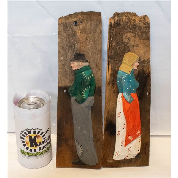 PAIR ANTIQUE QUEBEC FOLK ART WOODEN